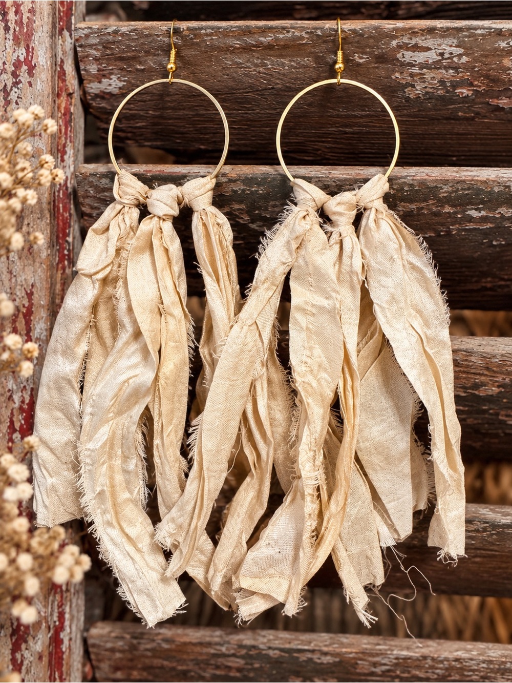 Vintage Sari Silk Handmade Earrings- Large Circle